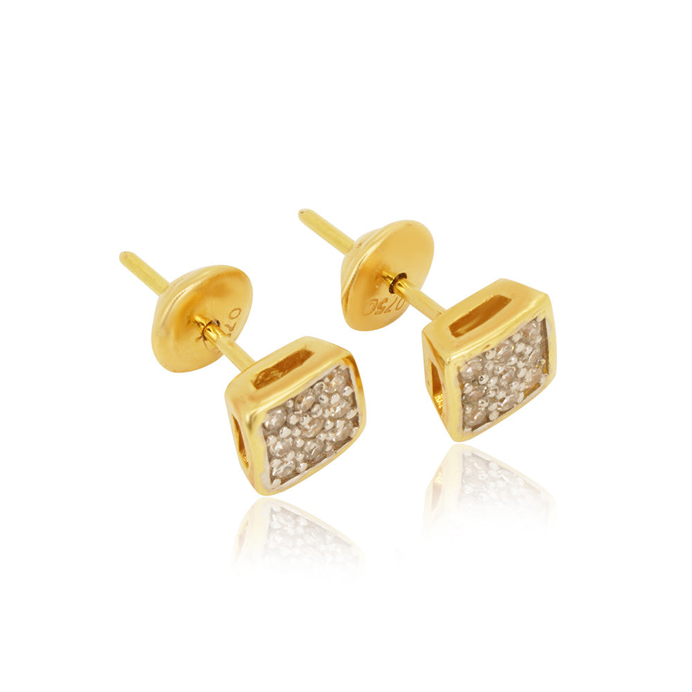 Square With Diamonds 18K Gold Earring