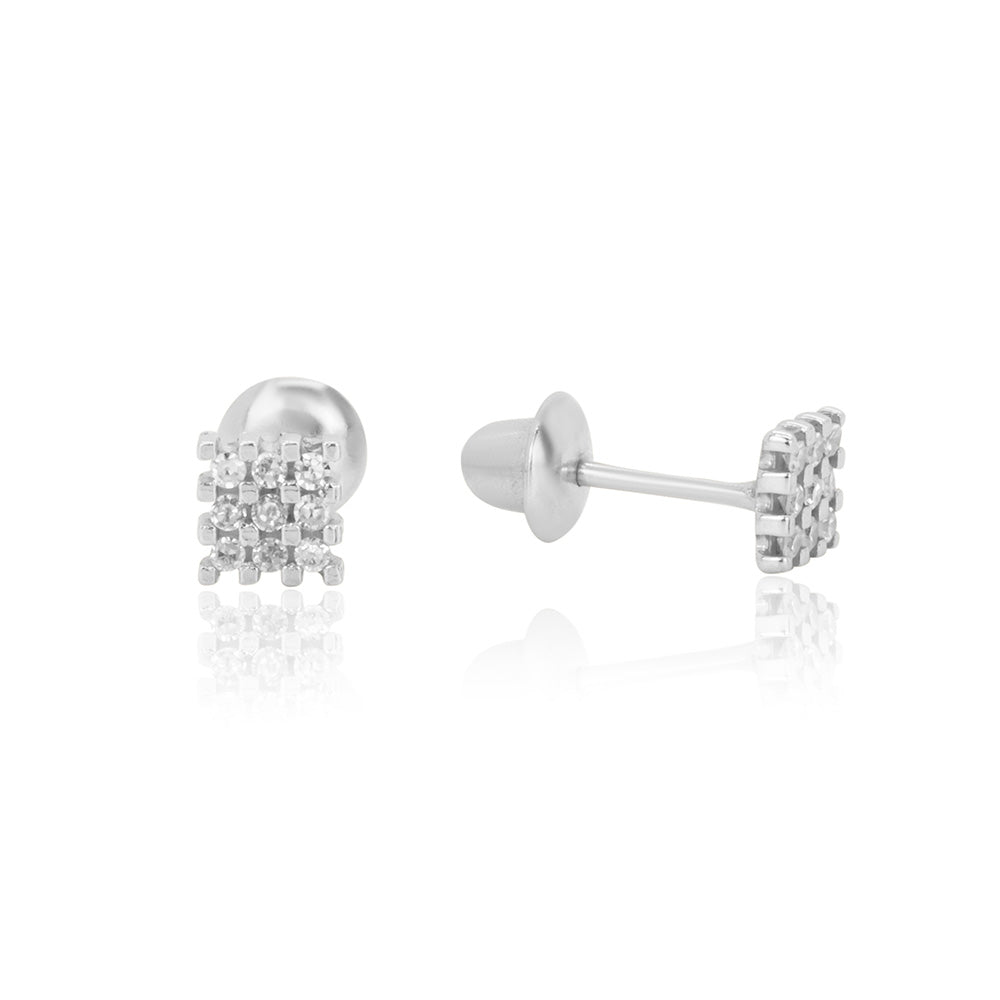 Modern Square With Diamonds 18K White Gold Earring