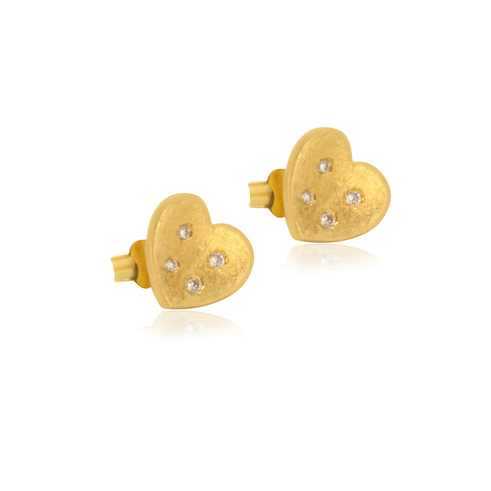 Heart Button 18K Gold With Diamonds Earring