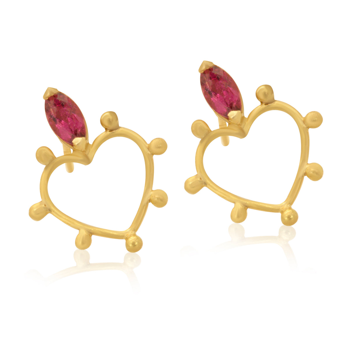 Passionate Heart 18K Matte Gold with Tourmaline Earring