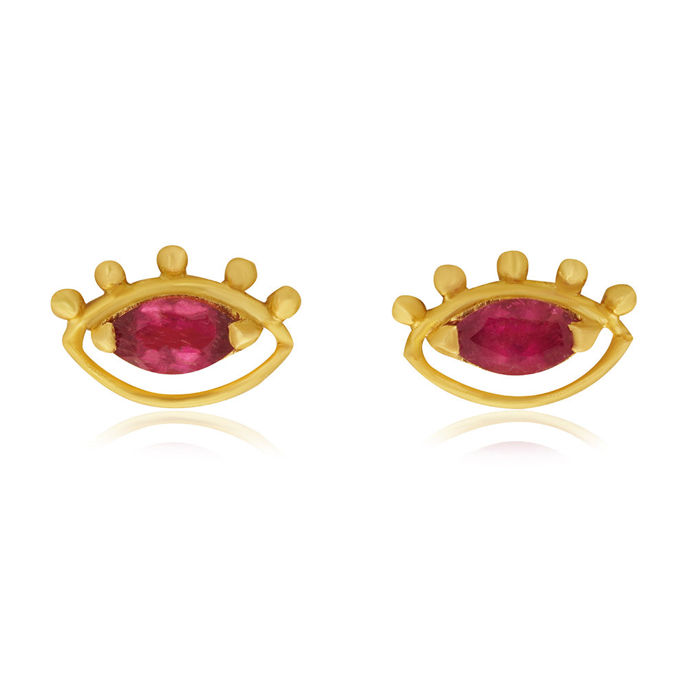Pink Tourmaline Greek Eye 18K Matte Gold Earring