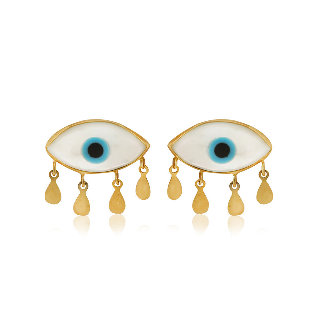 Mother of Pearl Evil Eye 18K Gold Earring