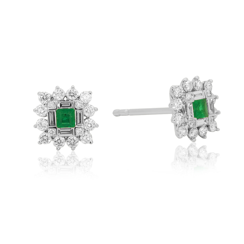 Modern Emerald Square 18K White Gold with Diamonds Earring
