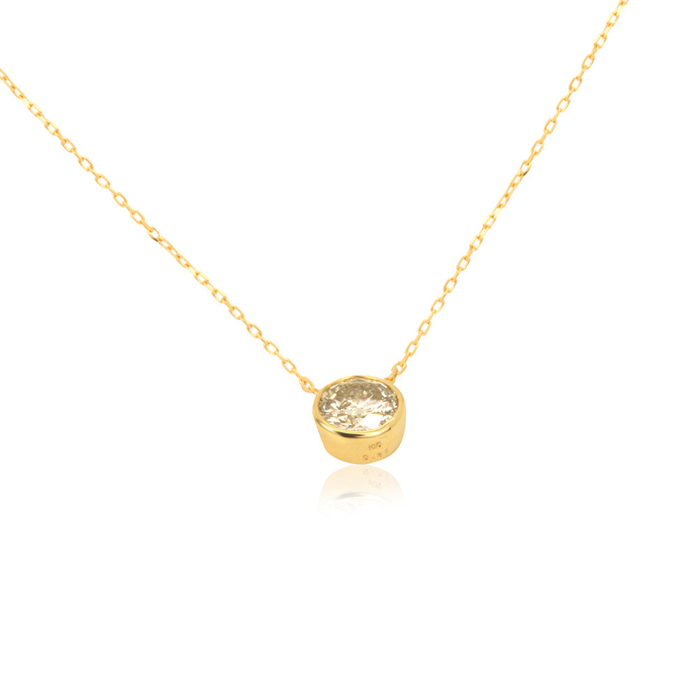 Solitaire Diamond 18K Gold Necklace 17.7 In