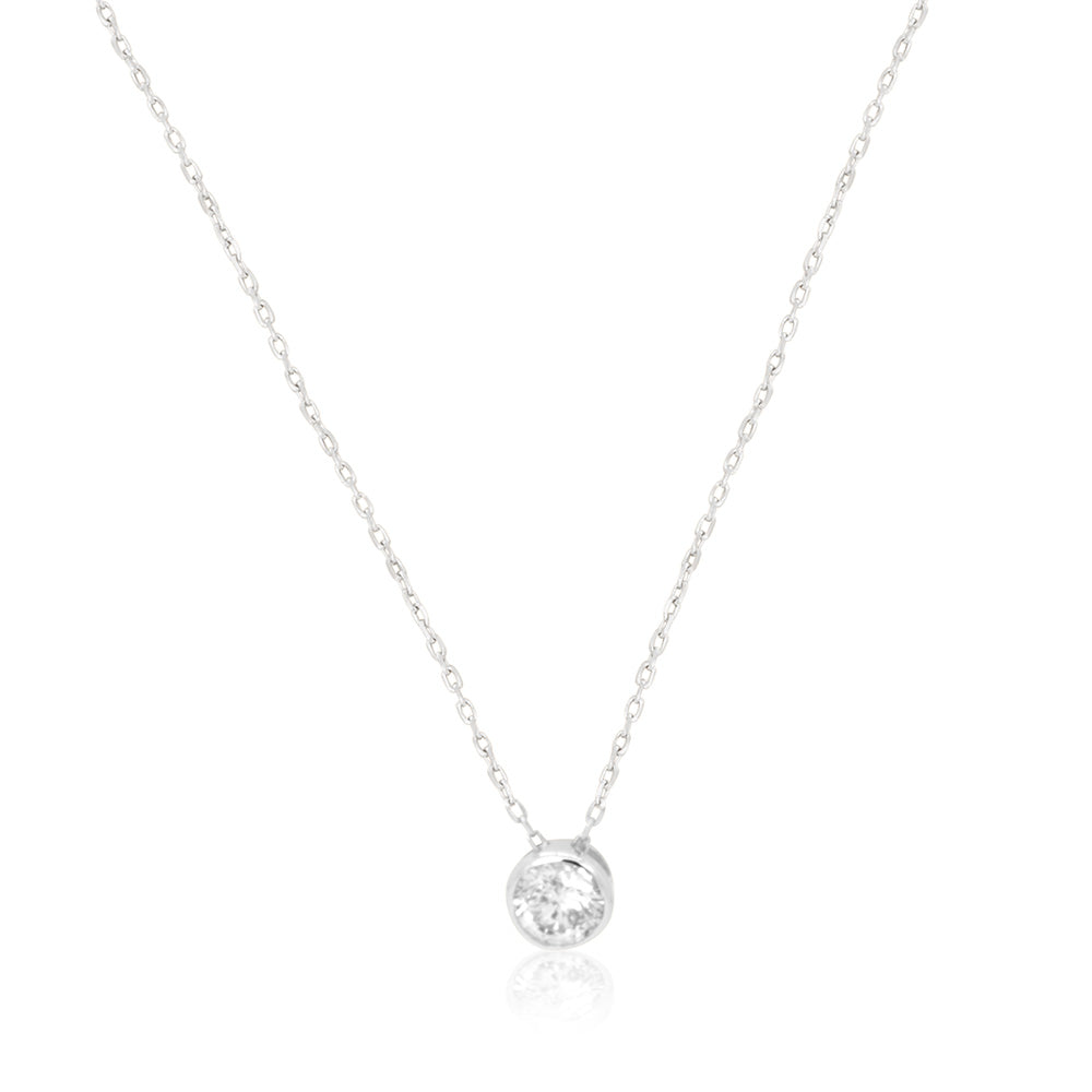 Solitaire Diamond 18K White Gold Necklace