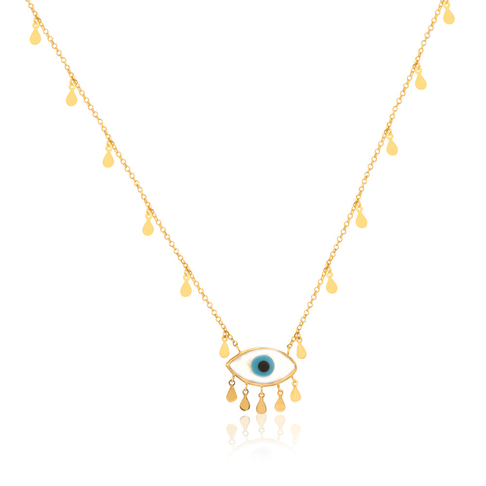 Mother of Pearl Evil Eye 18K Gold Necklace 17.7 In
