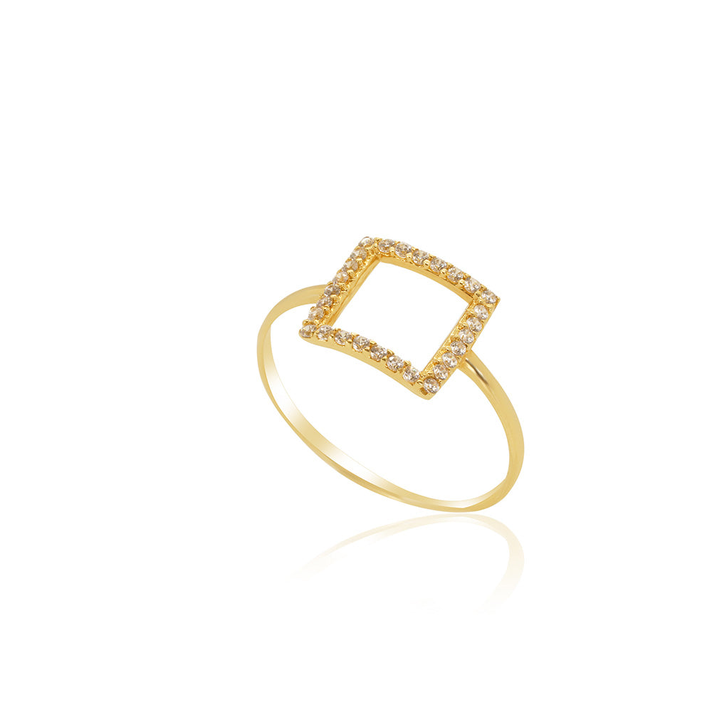 Open Square 18K Gold with Zirconia Ring