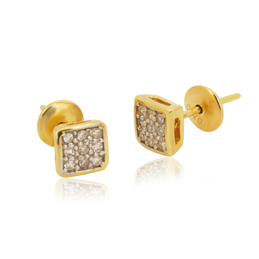 Square With Diamonds 18K Gold Earring