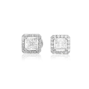 Square With Zirconia 18K White Gold Earring