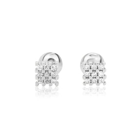 Modern Square With Diamonds 18K White Gold Earring