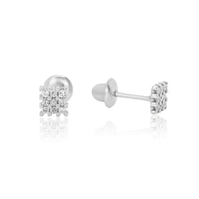 Modern Square With Diamonds 18K White Gold Earring
