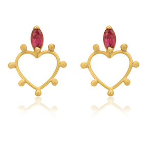 Passionate Heart 18K Matte Gold with Tourmaline Earring