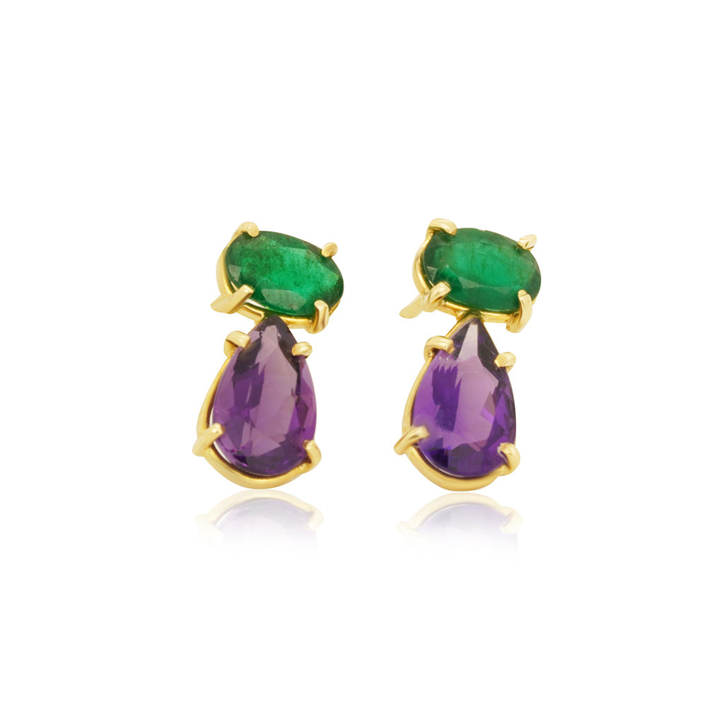 Brazilian Queen 18K Gold with Emerald and Amethyst Earring