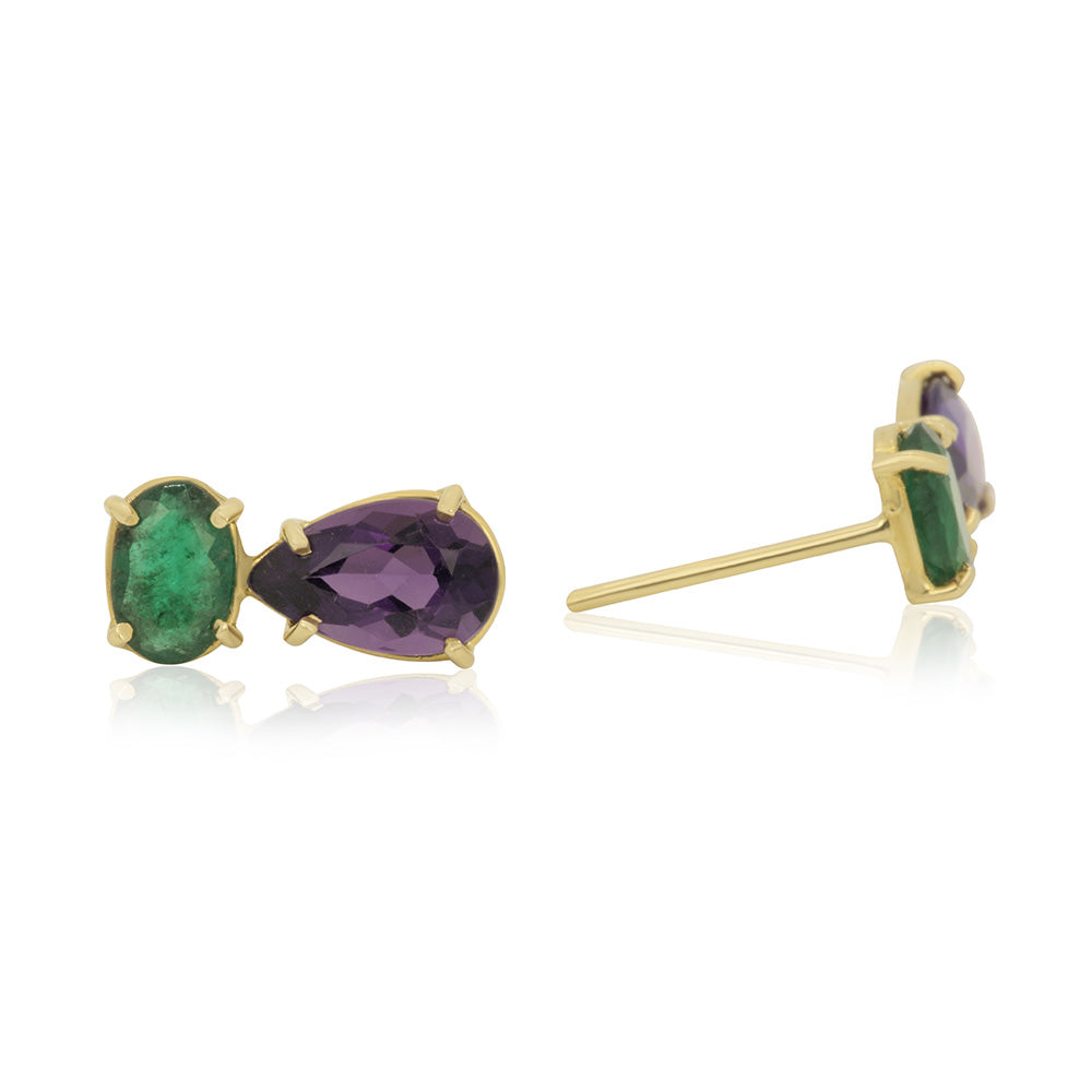 Brazilian Queen 18K Gold with Emerald and Amethyst Earring