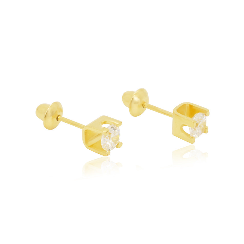 Square with Zirconia 18K Gold Earring