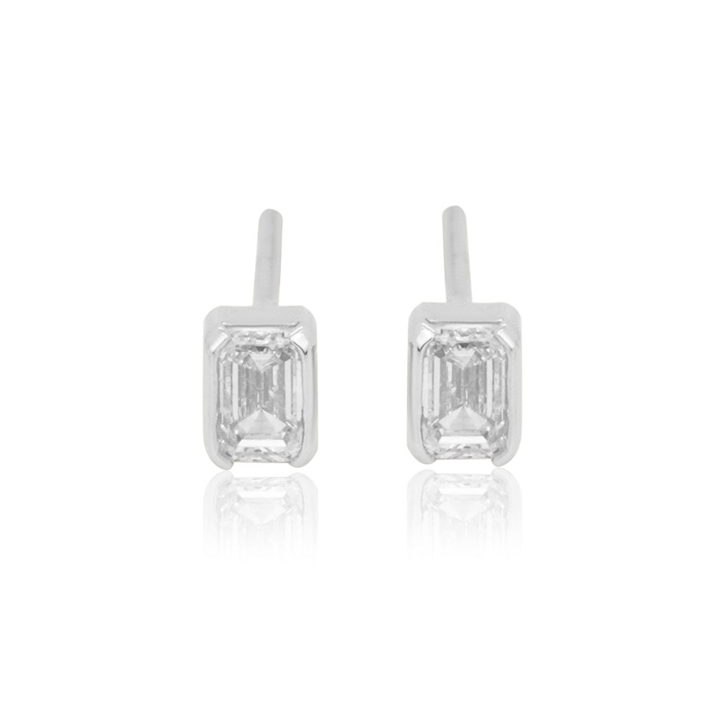 Emerald Cut Diamond 18K White Gold Earring