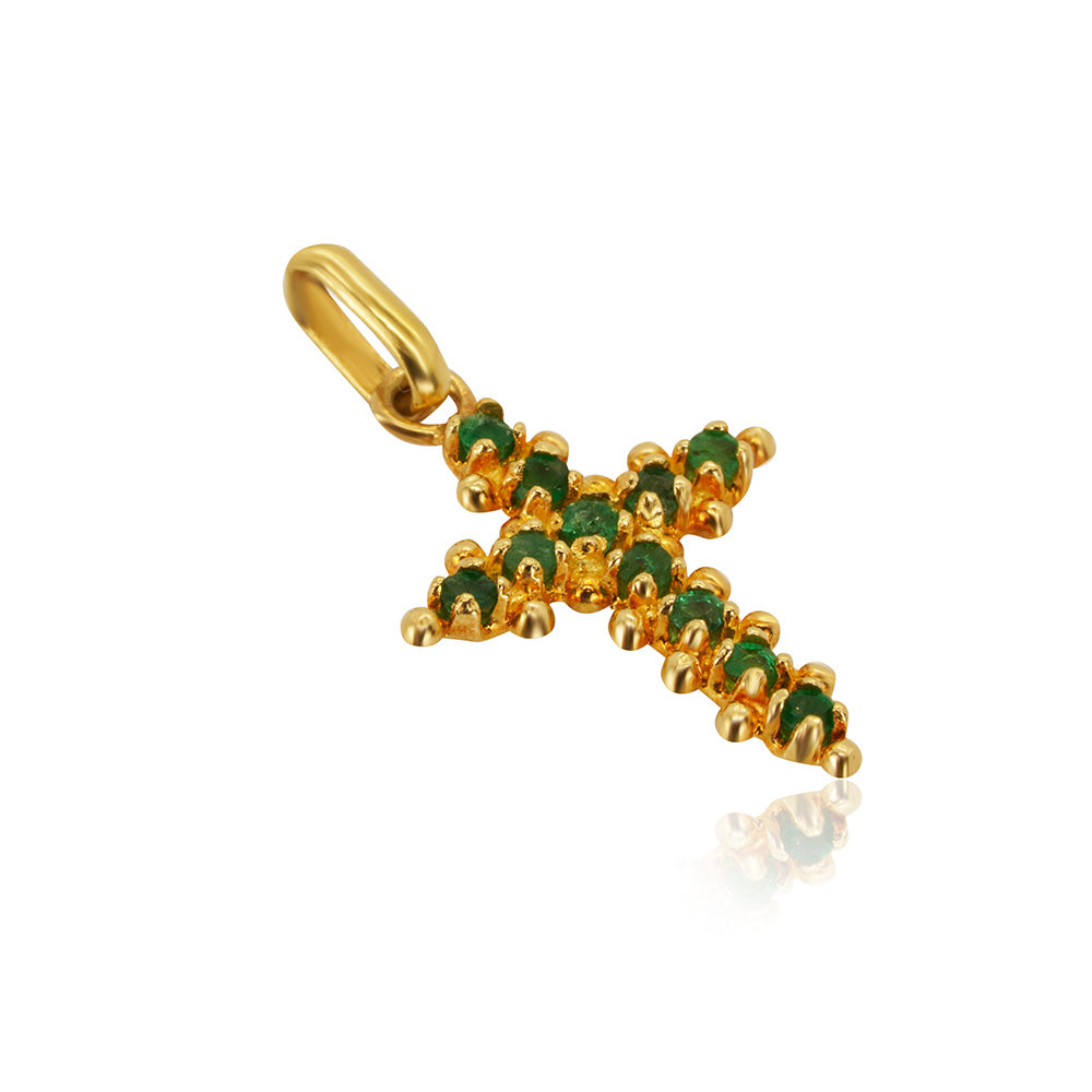 Emerald Cross 18K Gold Pendant
