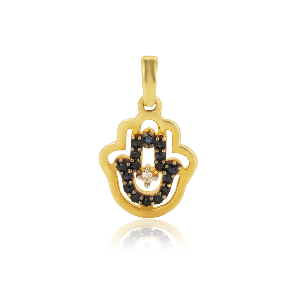Sapphire Hamsa Hand 18K Gold Pendant