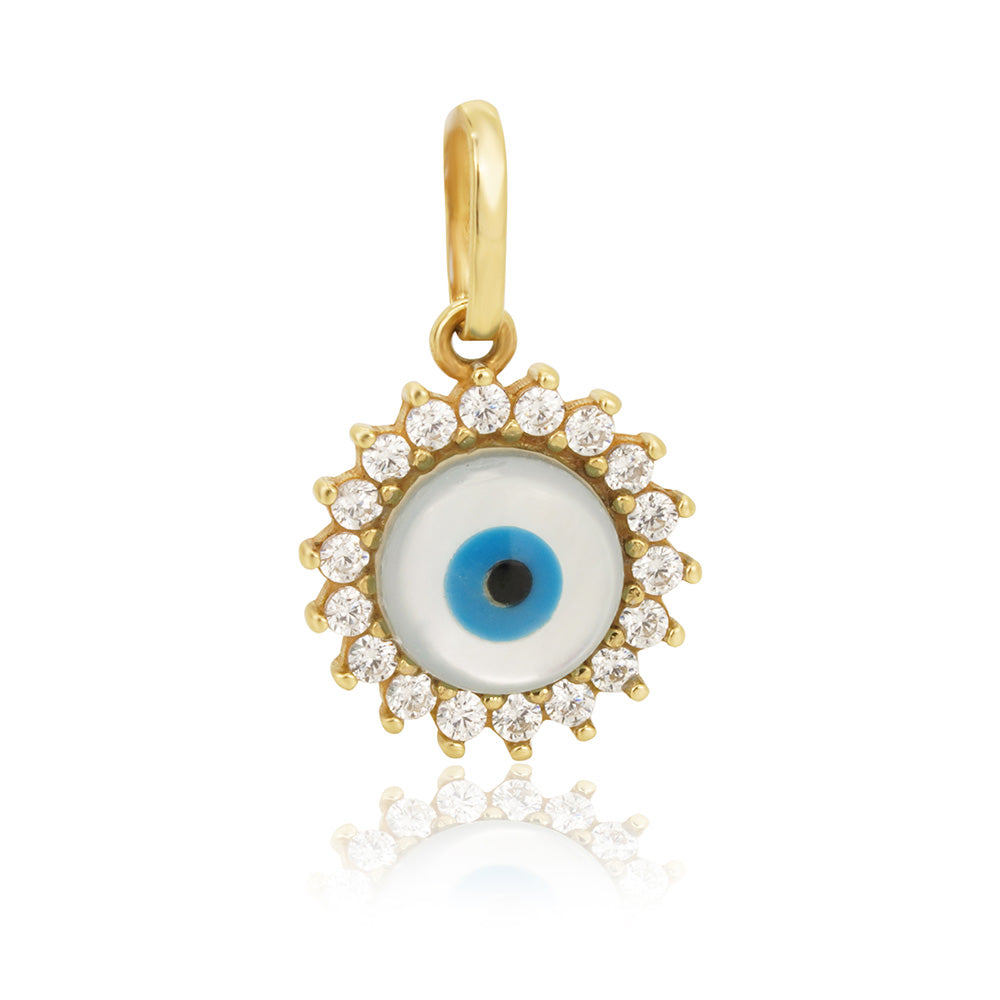 Mother of Pearl Evil Eye 18K Gold Pendant