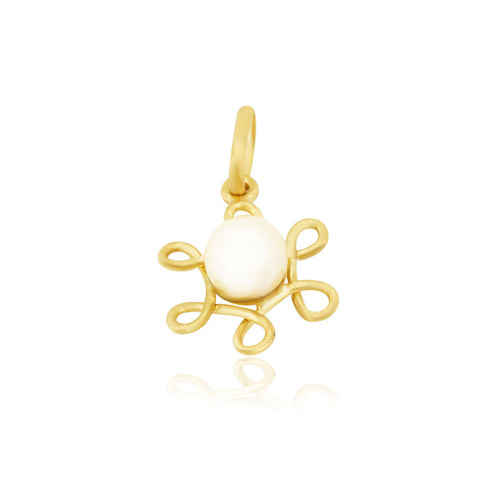 Wire Flower 18K Matte Gold With Natural Japanese Pearl Pendant