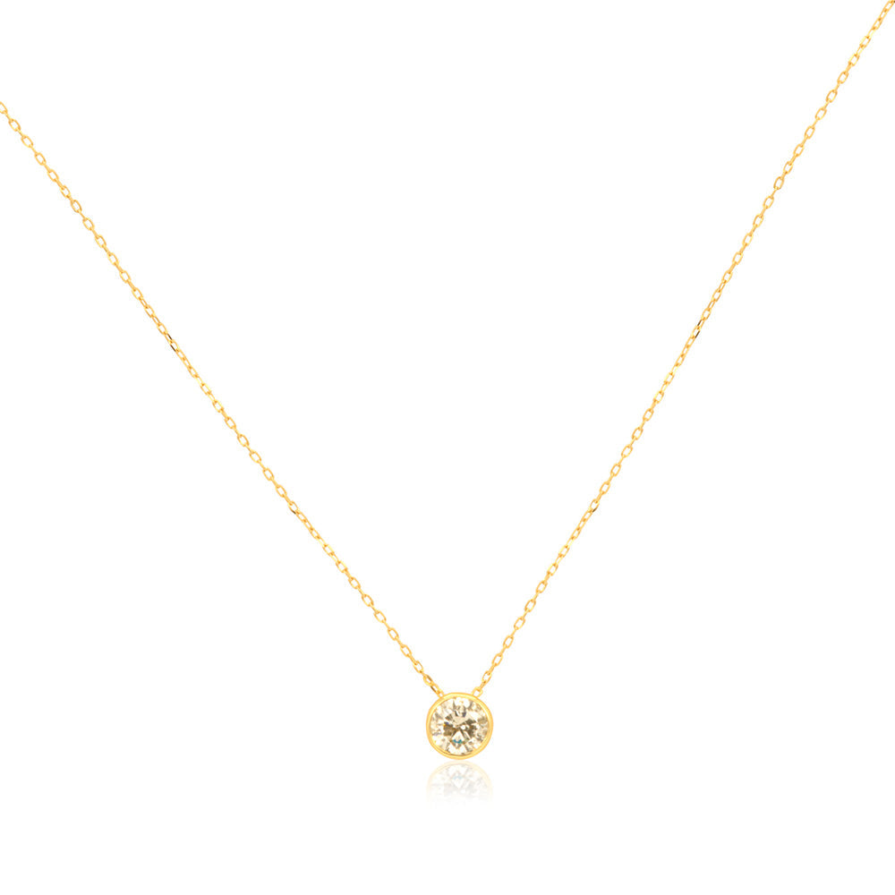 Solitaire Diamond 18K Gold Necklace 17.7 In
