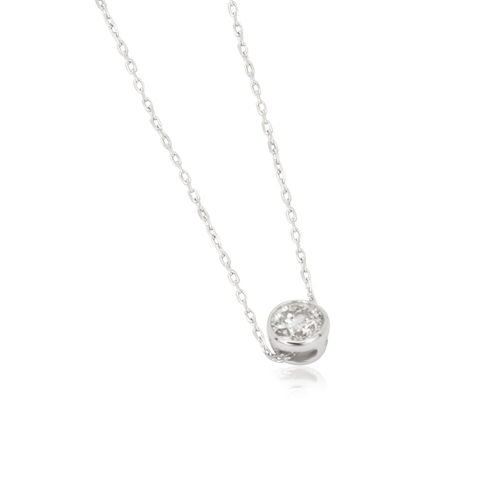 Solitaire Diamond 18K White Gold Necklace