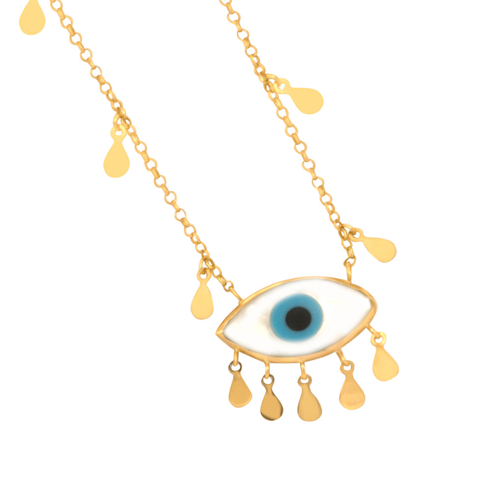Mother of Pearl Evil Eye 18K Gold Necklace 17.7 In