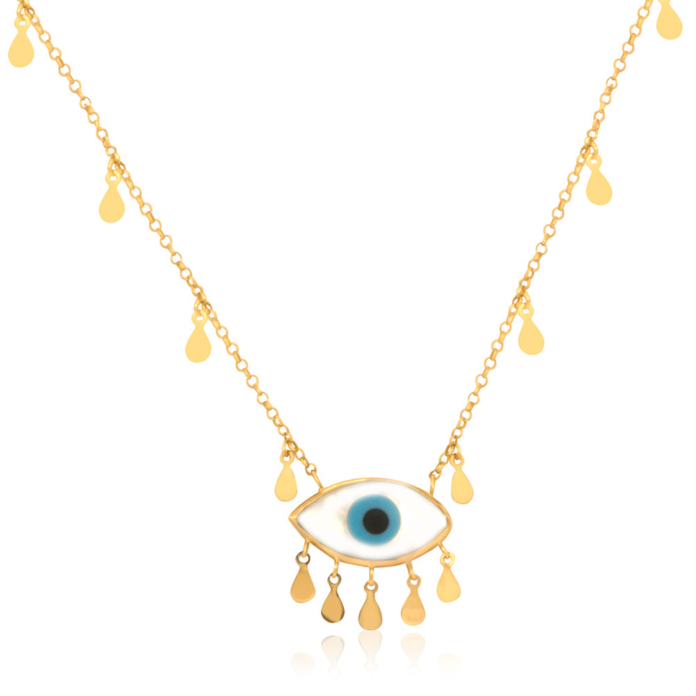 Mother of Pearl Evil Eye 18K Gold Necklace 17.7 In