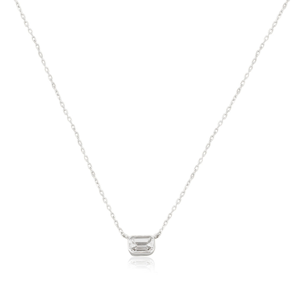 Emerald Cut Solitaire 18K White Gold Necklace
